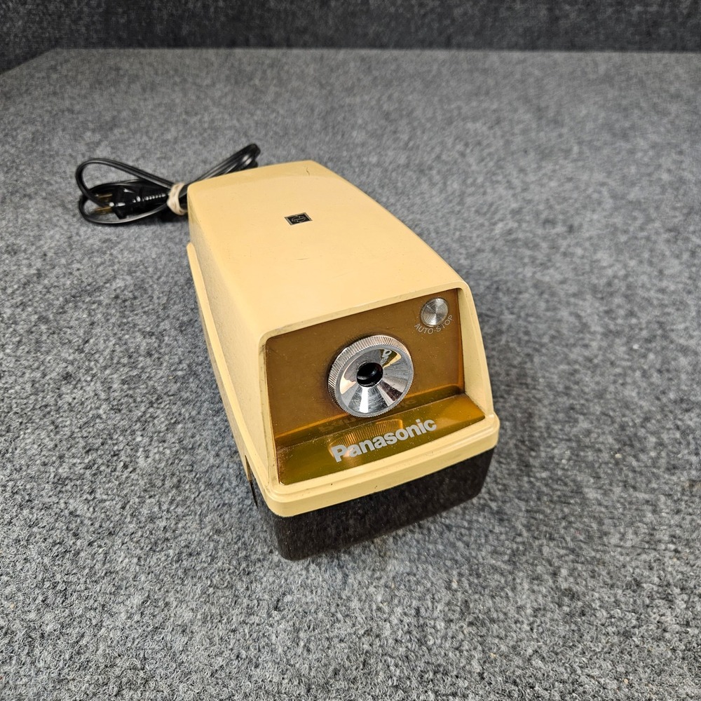 Vintage Panasonic KP-33 Electric Pencil Sharpener Auto-Stop Beige Brown Japan